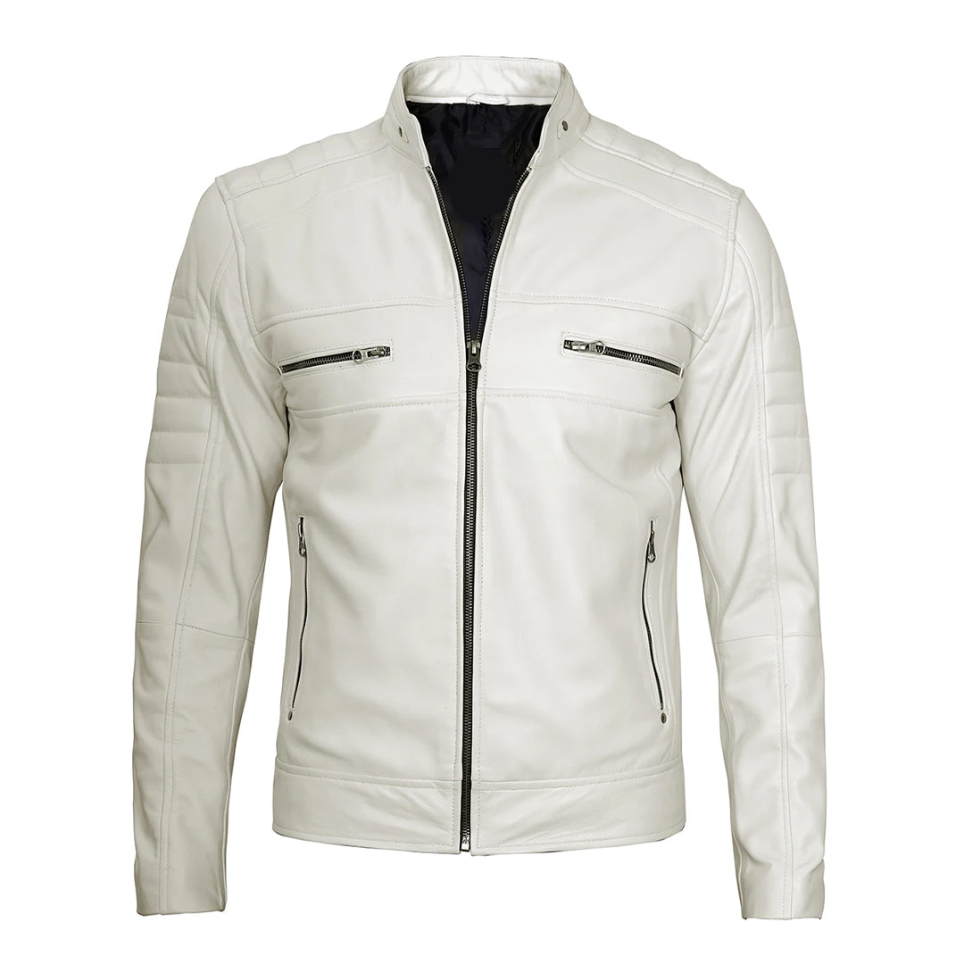 Men's Austin Off White Real Leather Jacket