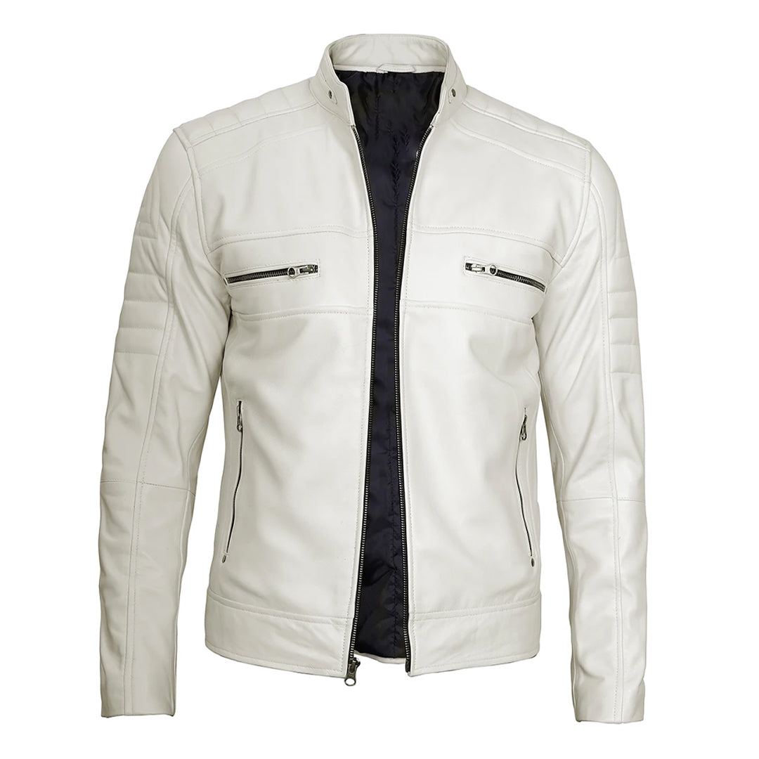 Men's Austin Off White Real Leather Jacket