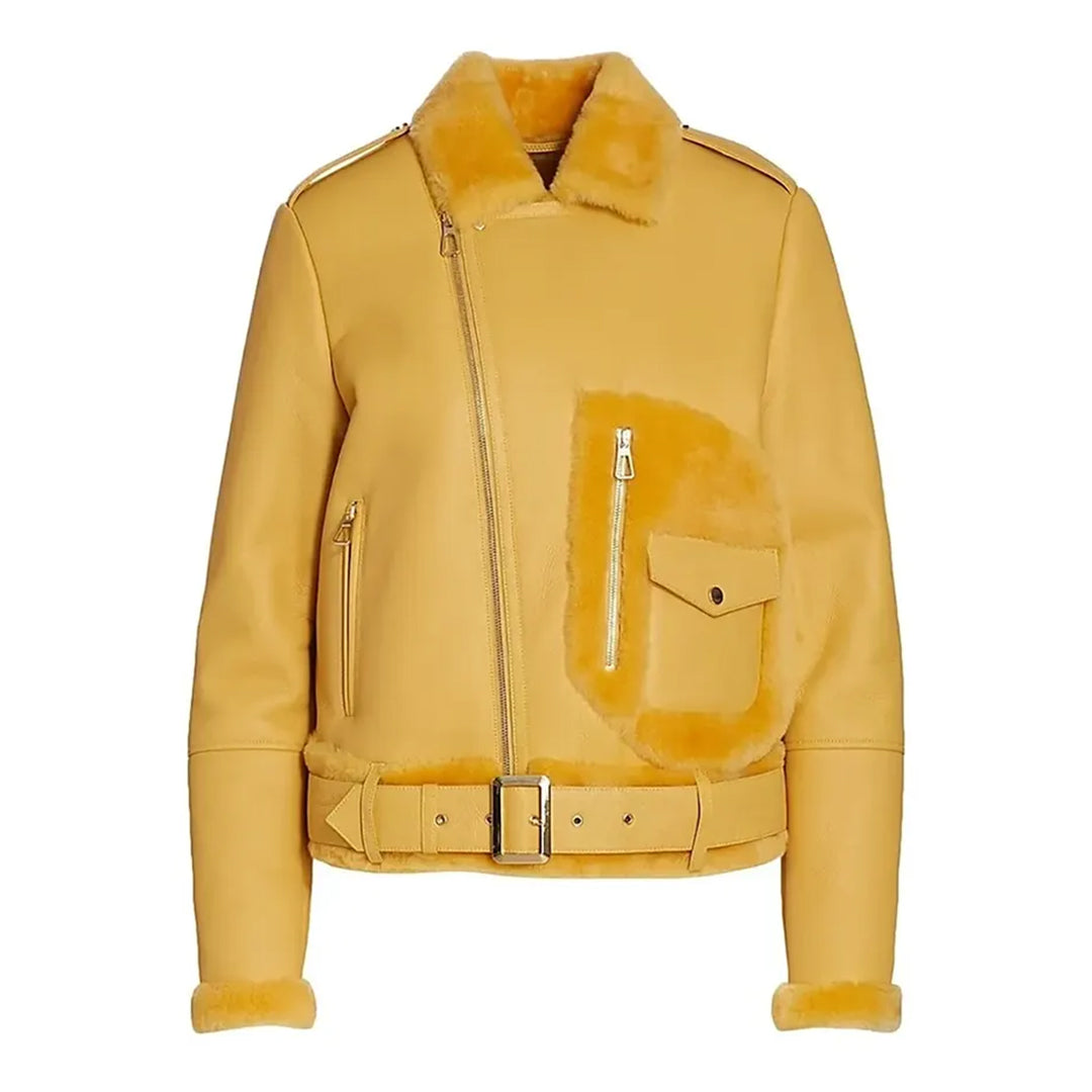 Women’s Orange Shearling Leather Jacket