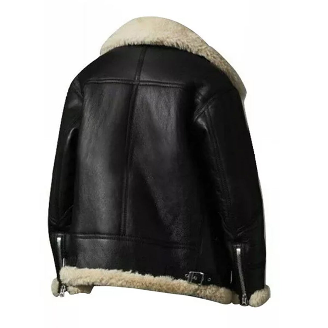 Women's Brown Ivory Aviator Shearling Jacket