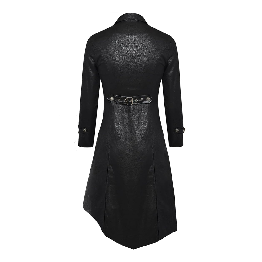 Black Gothic Steampunk Long Leather Trench Coat