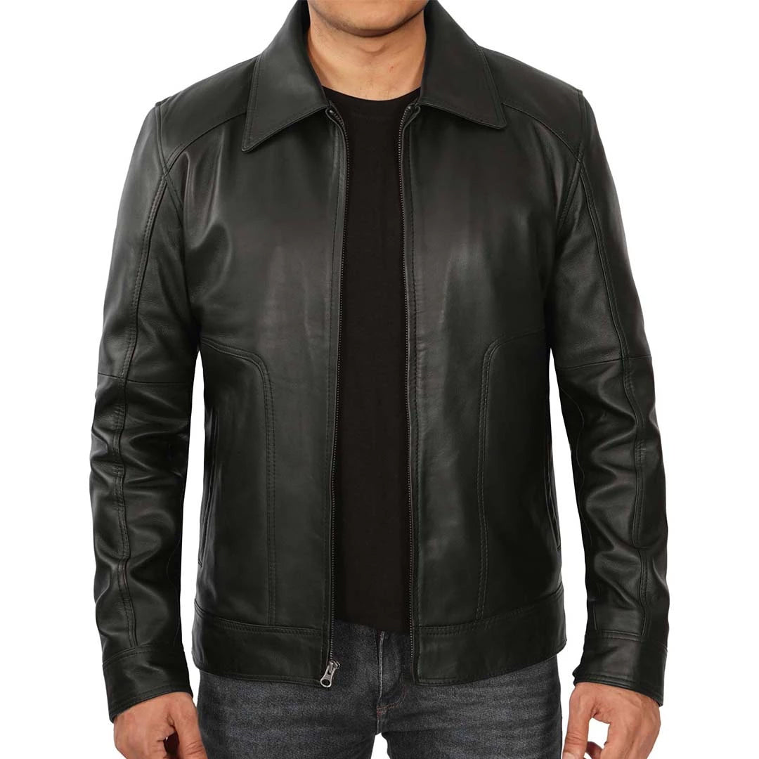 Men's Harrington Vintage Black Leather Jacket