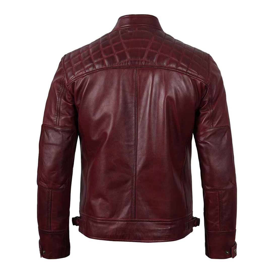 Men's Maroon Quilted Real Leather Jacket