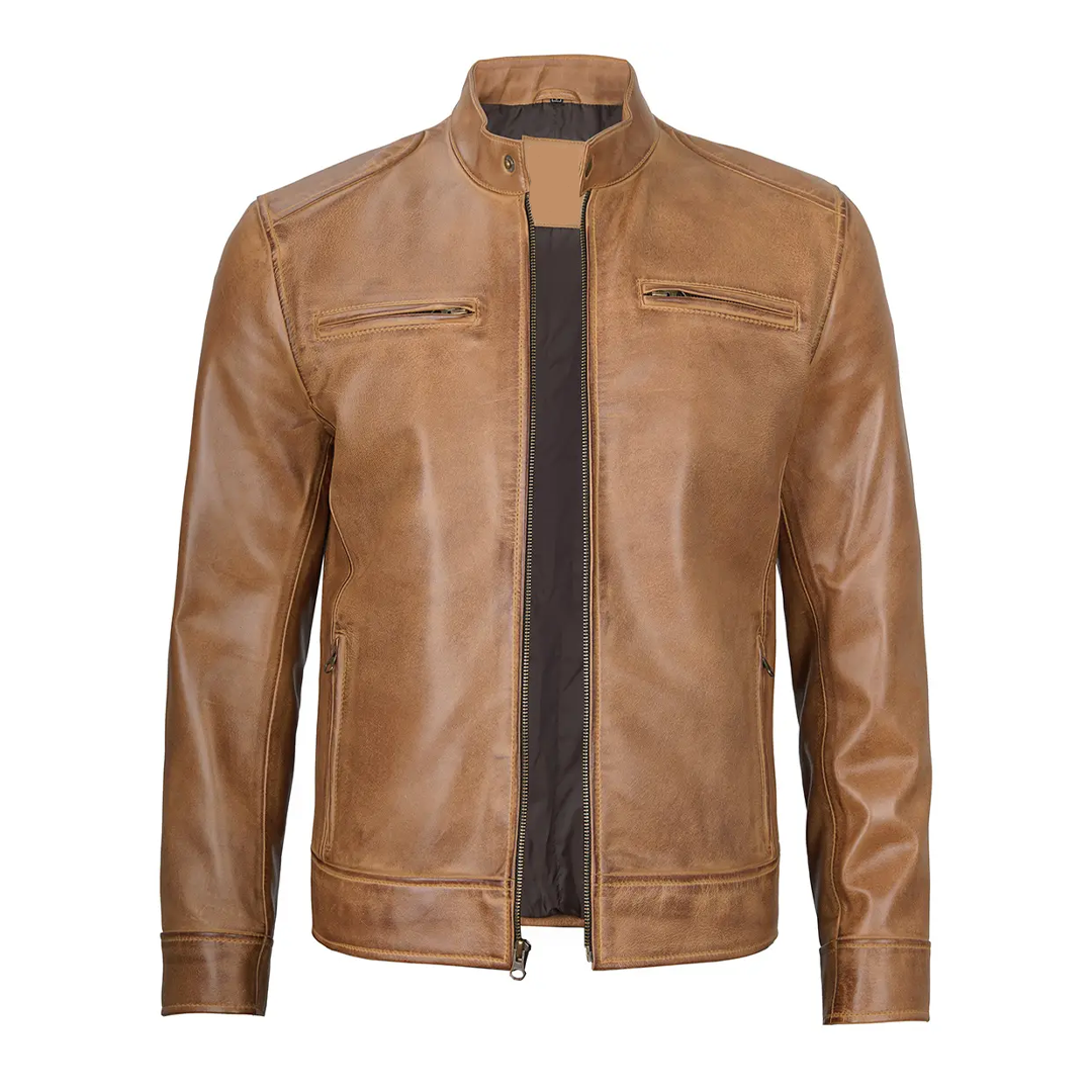 Men's Camel Dodge Biker Leather Jacket