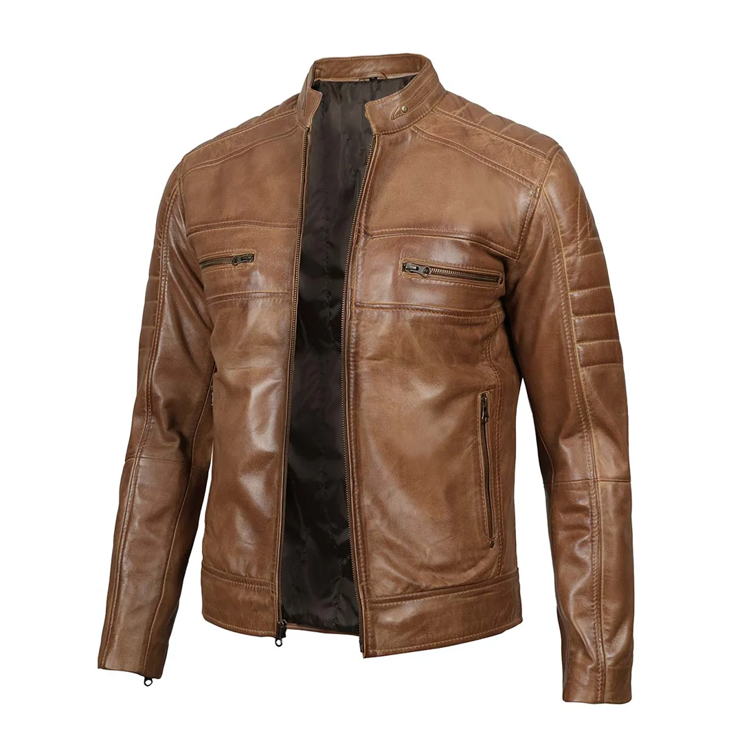 Men's Distressed Tan Real Leather Jacket