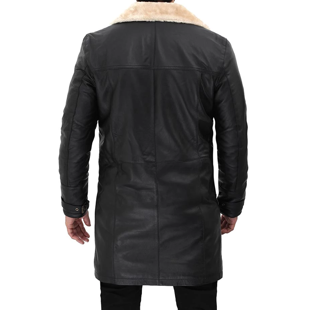 Beige Black Shearling Leather Coat