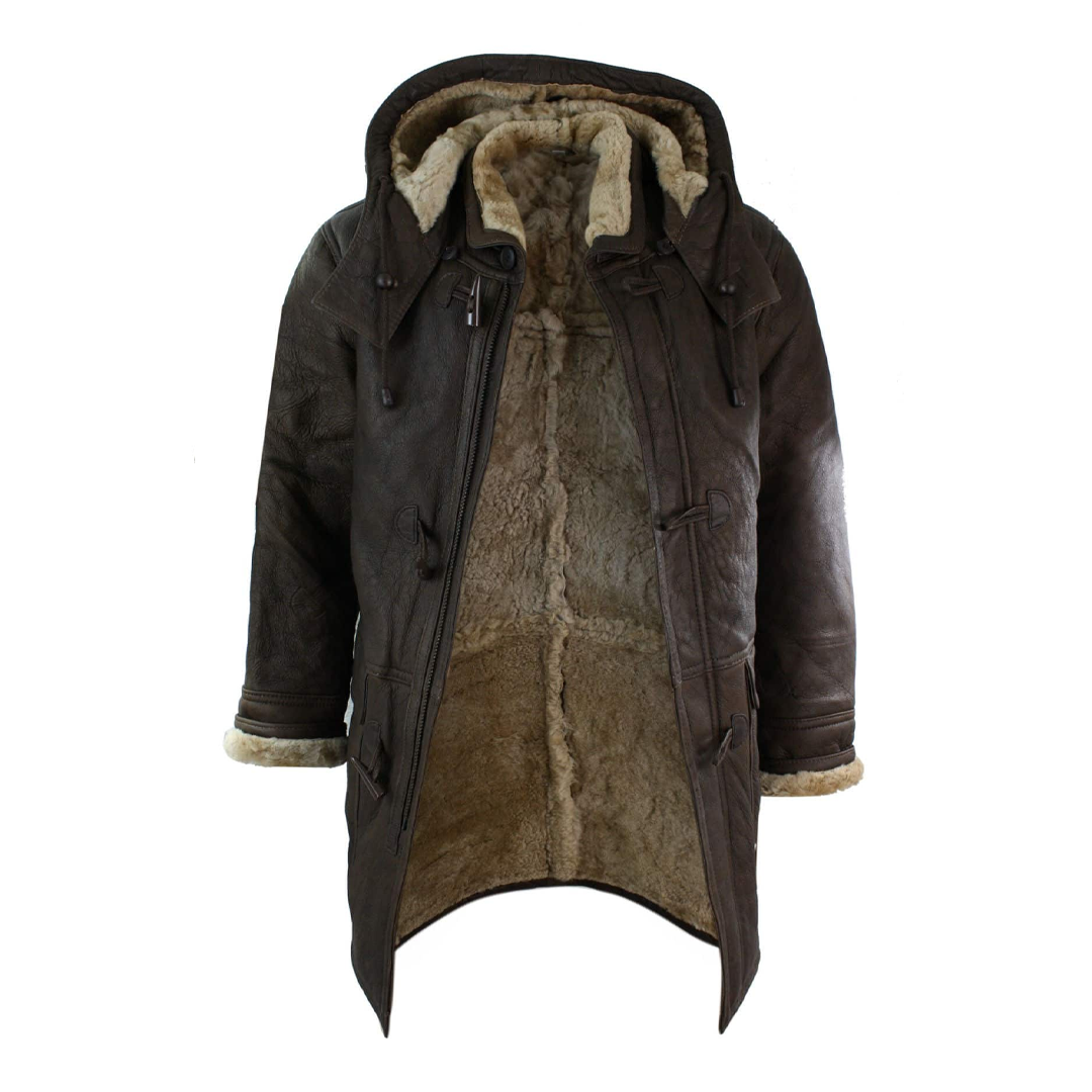 Brown B3 Duffle Safari Leather Coat