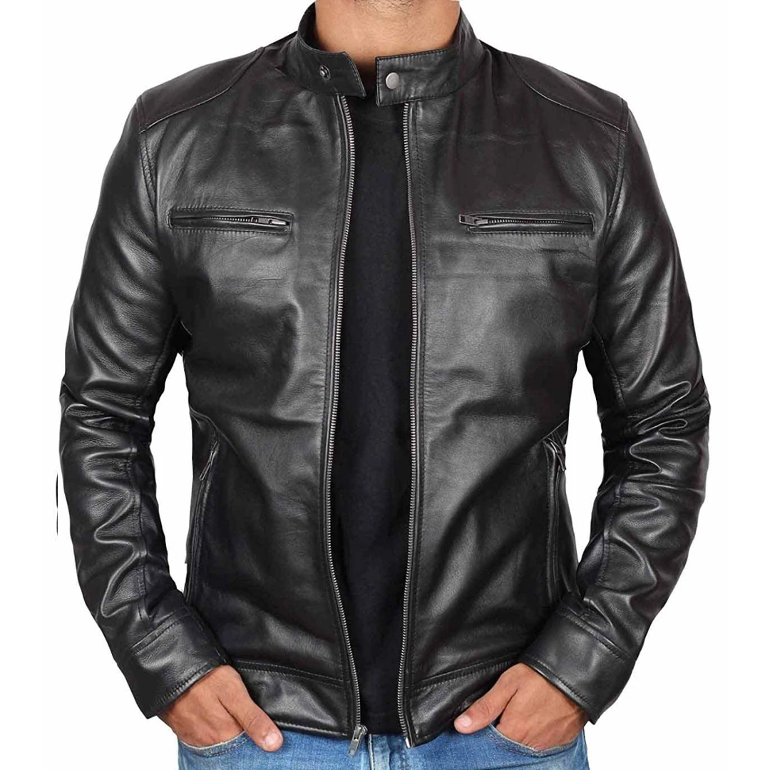 Men's Dodge Black Leather Biker Jacket