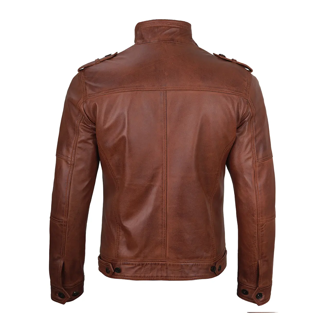 Men's Brown Cognac Biker Leather Jacket