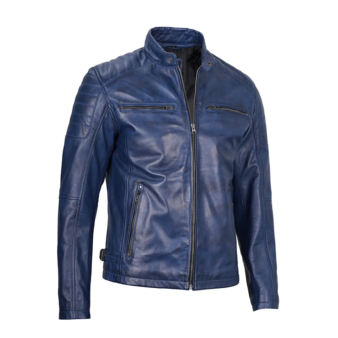 Men's Blue Military Leather Jacket