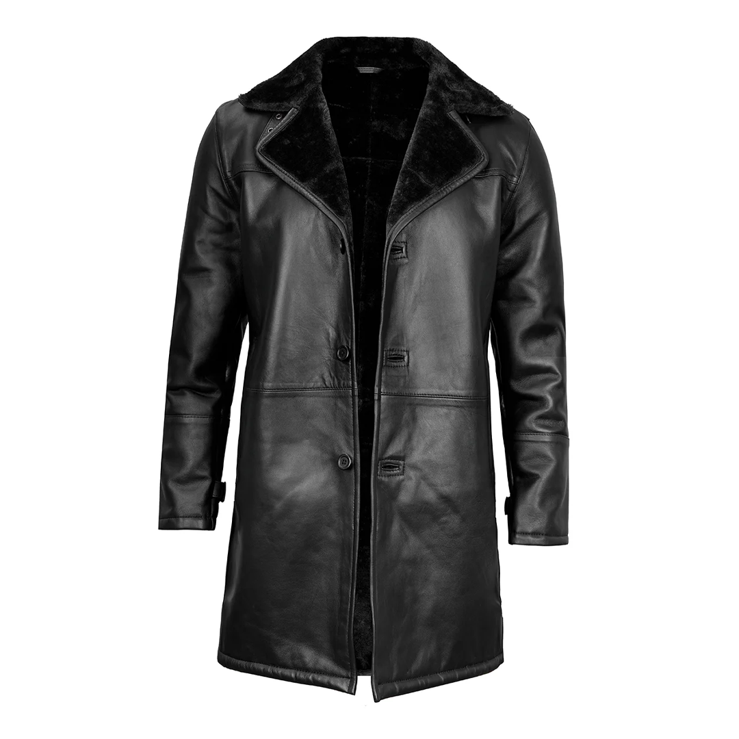 Black Long Shearling Leather Coat