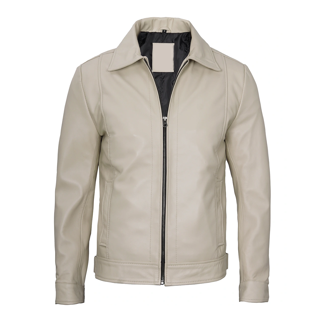 Men's Beige Harrington Real Leather Jacket