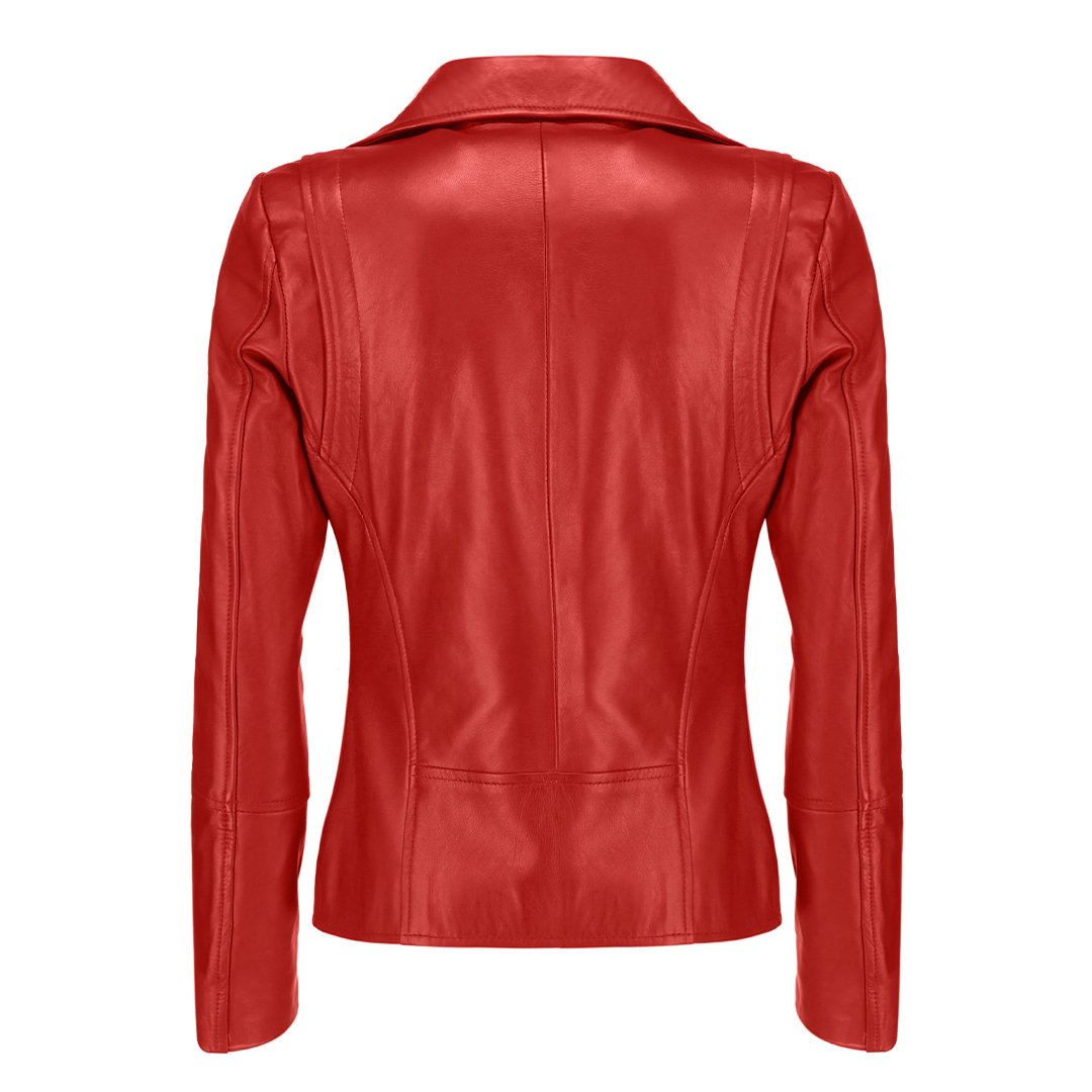 Women's Red Asymmetrical Biker Leather Jacket