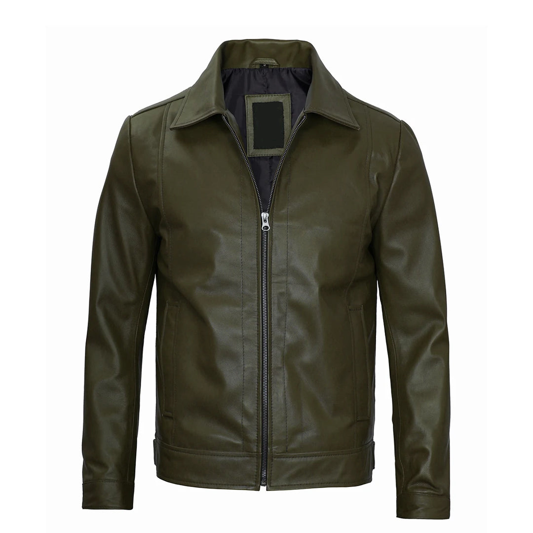 Men's Dark Green Harrington Leather Jacket