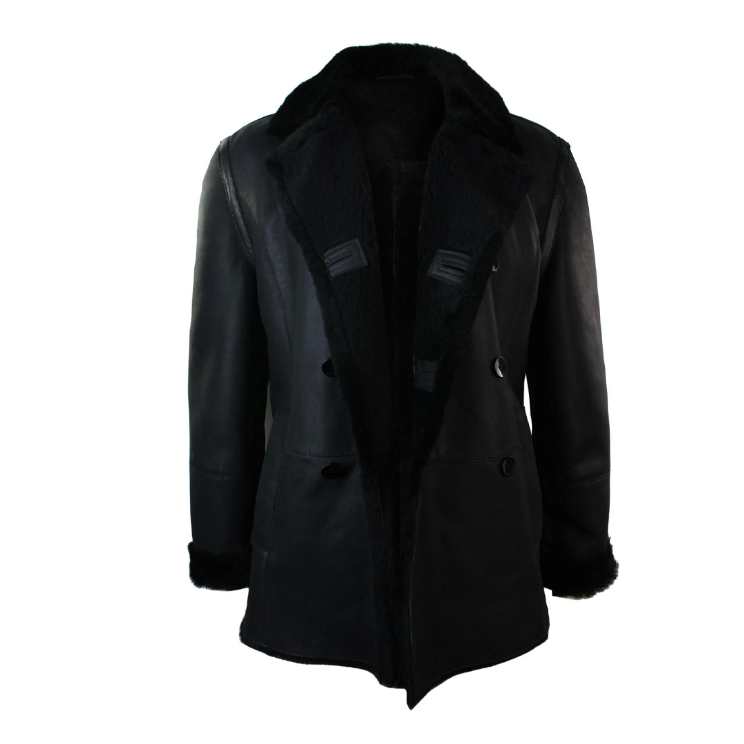 Black German Double Breasted Leather Coat