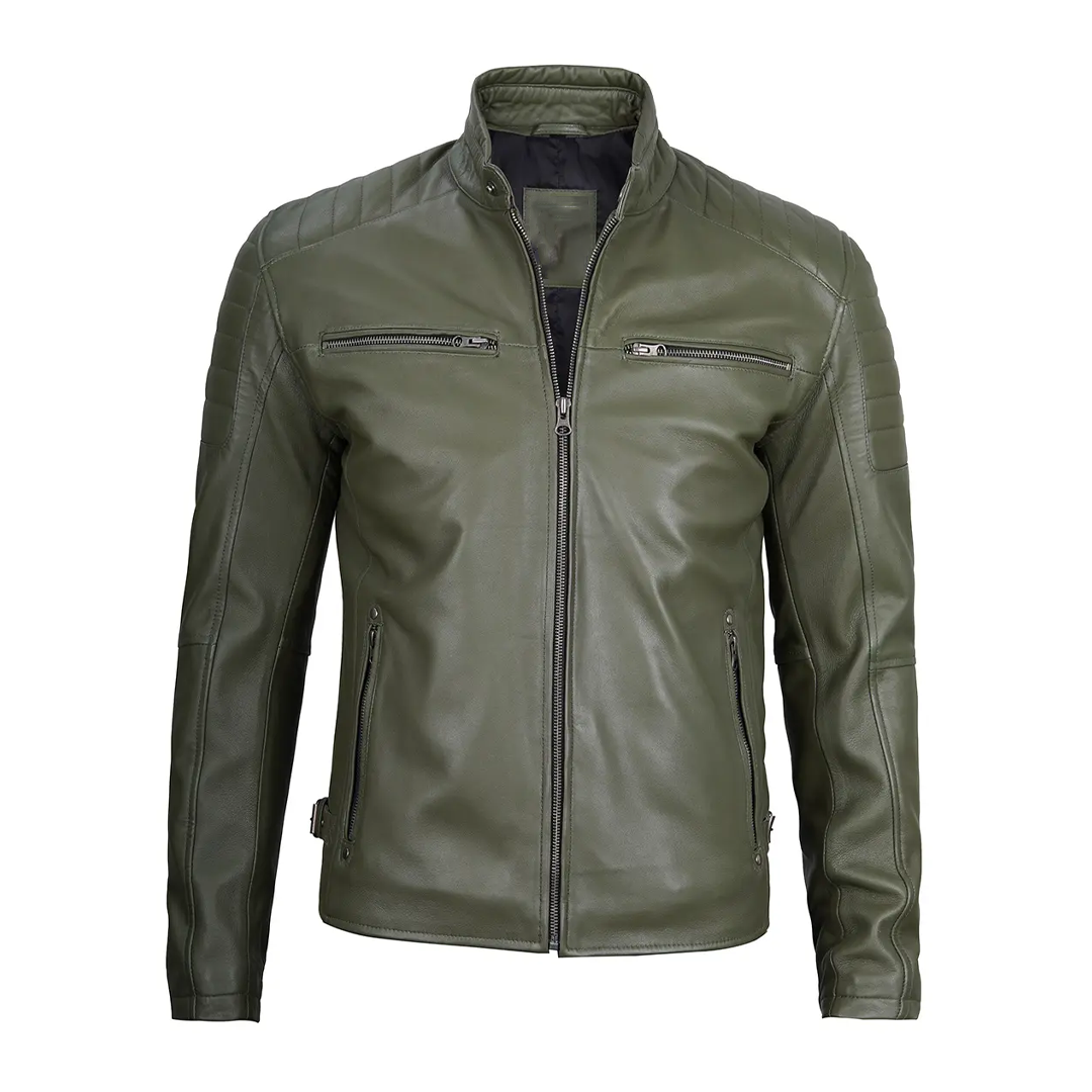 Men's Green Military Leather Jacket