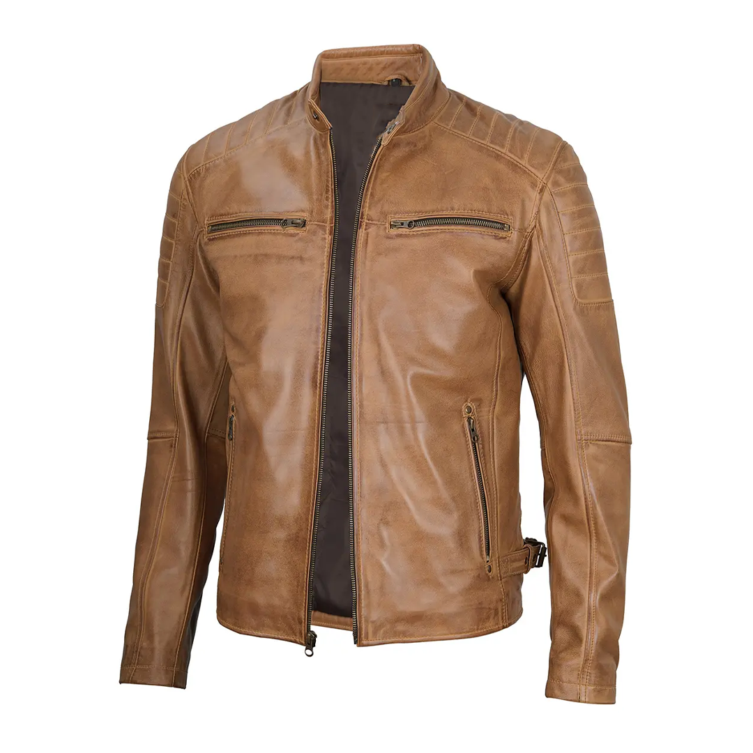 Men's Camel Brown Military Leather Jacket