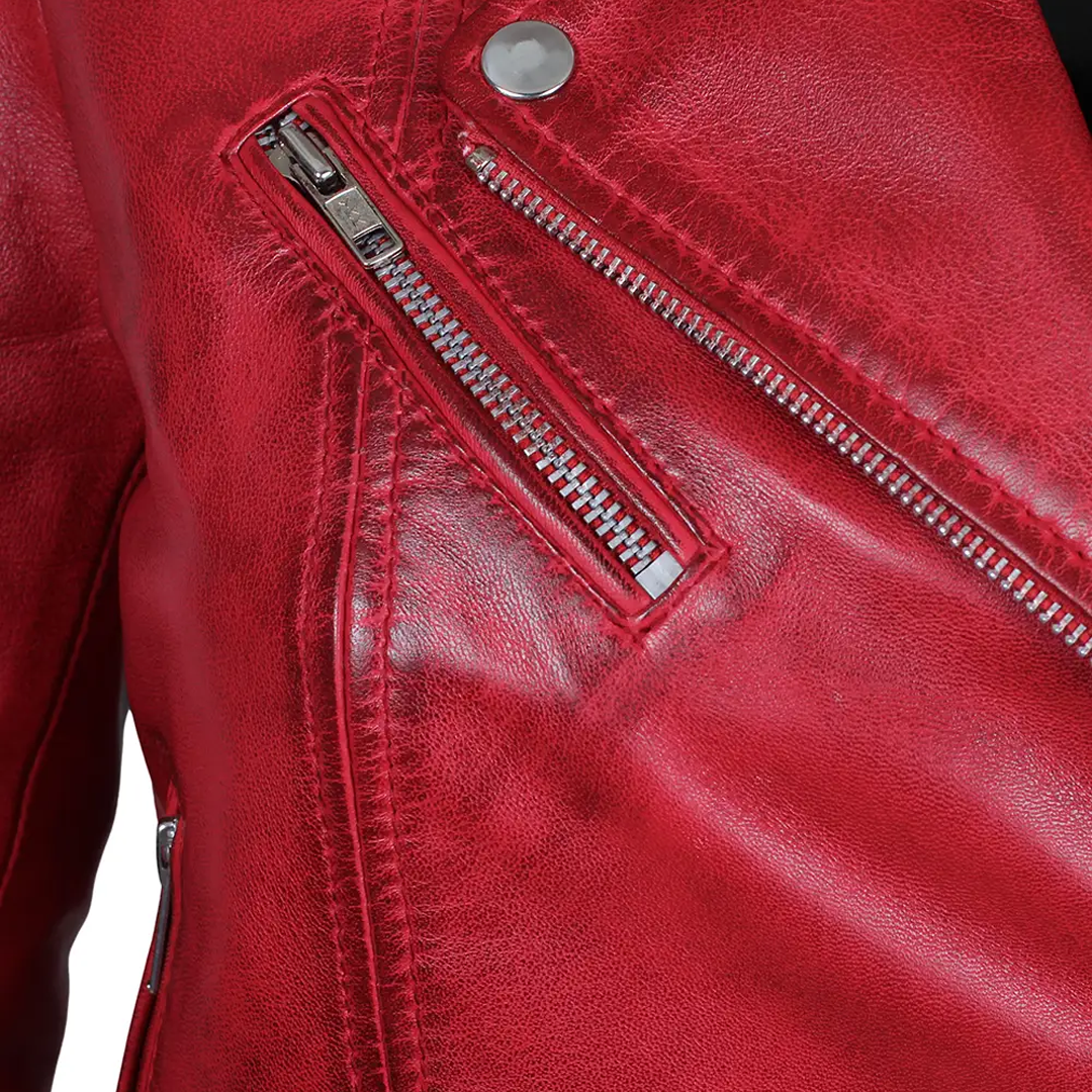 Women's Red Margaret Biker Leather Jacket