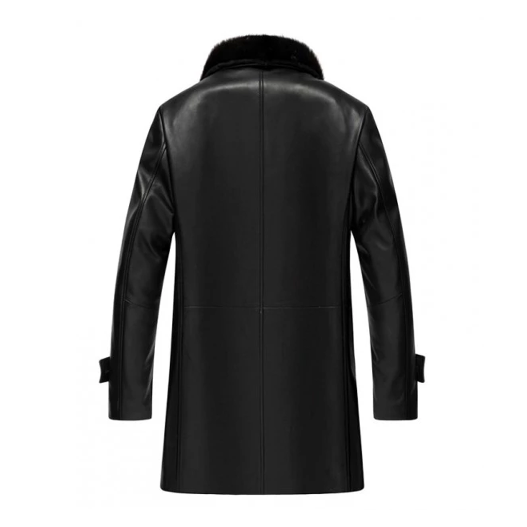 Black Fur Collar Leather Coat