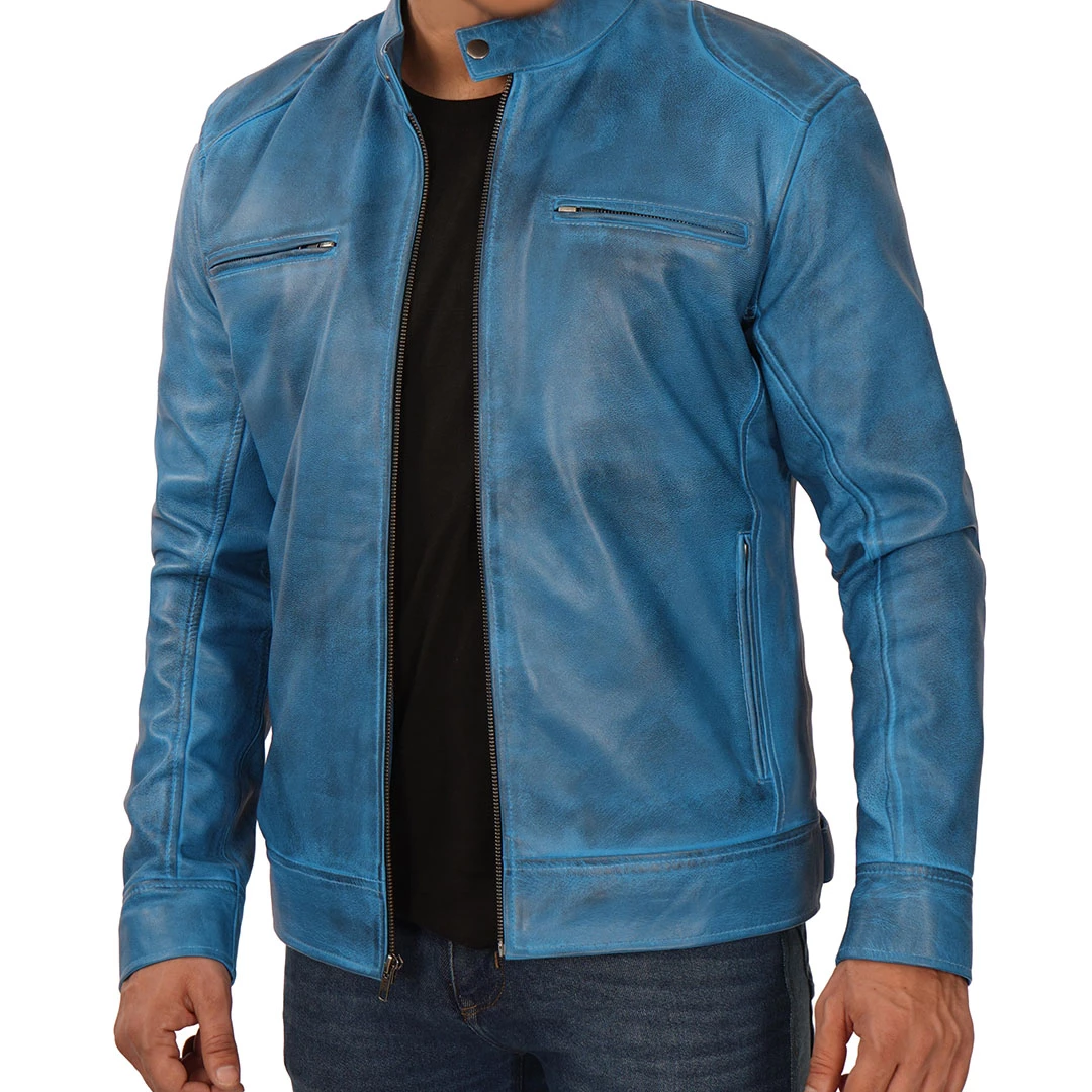 Men's Dodge Blue Leather Jacket