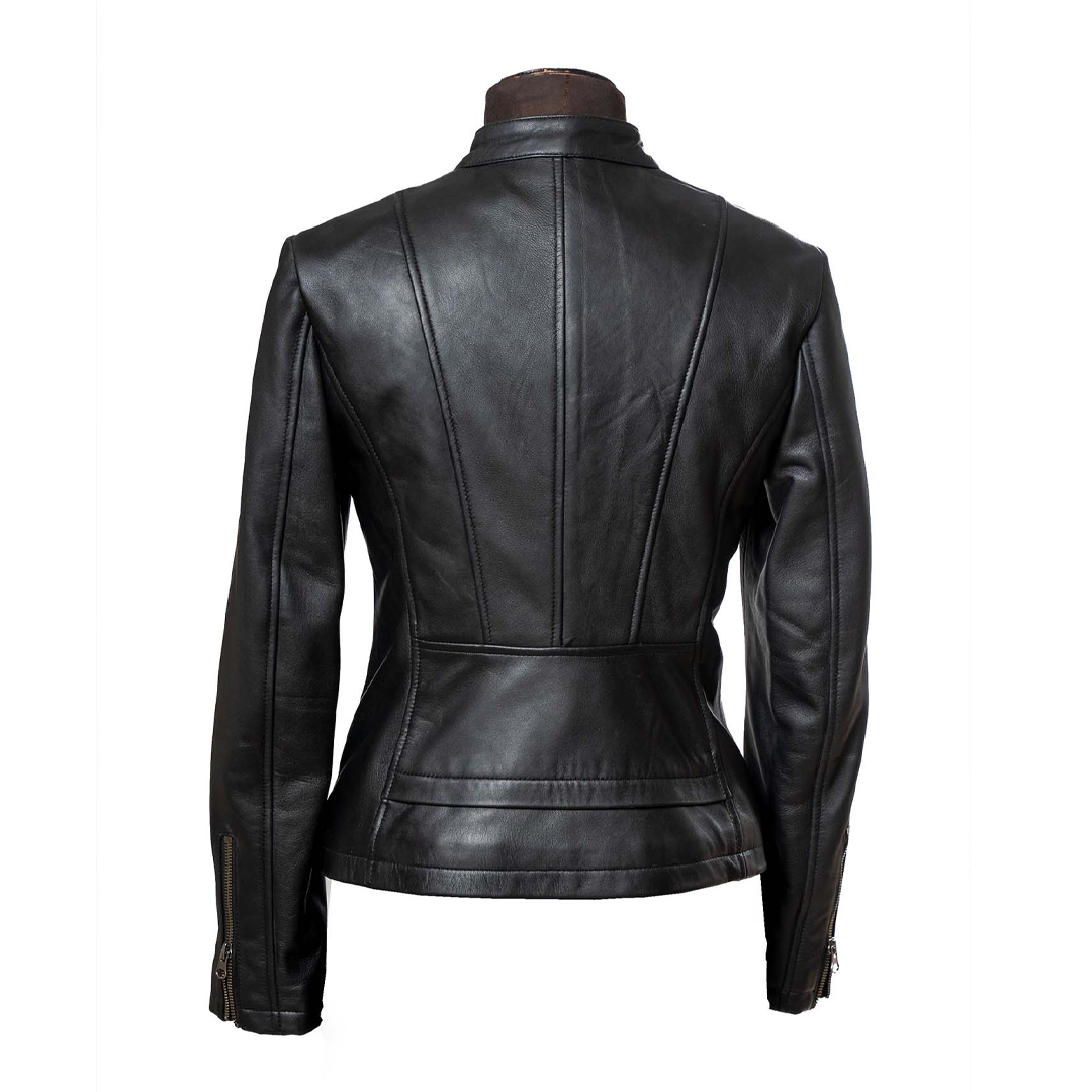 Women's Black Full Grain Biker Leather Jacket