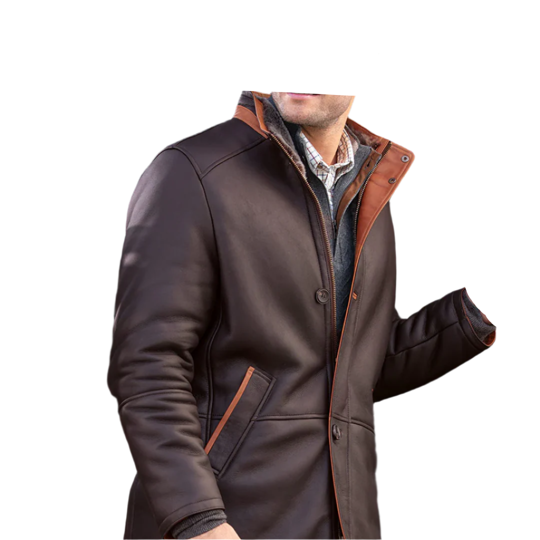 Dark Brown Shearling Leather Coat