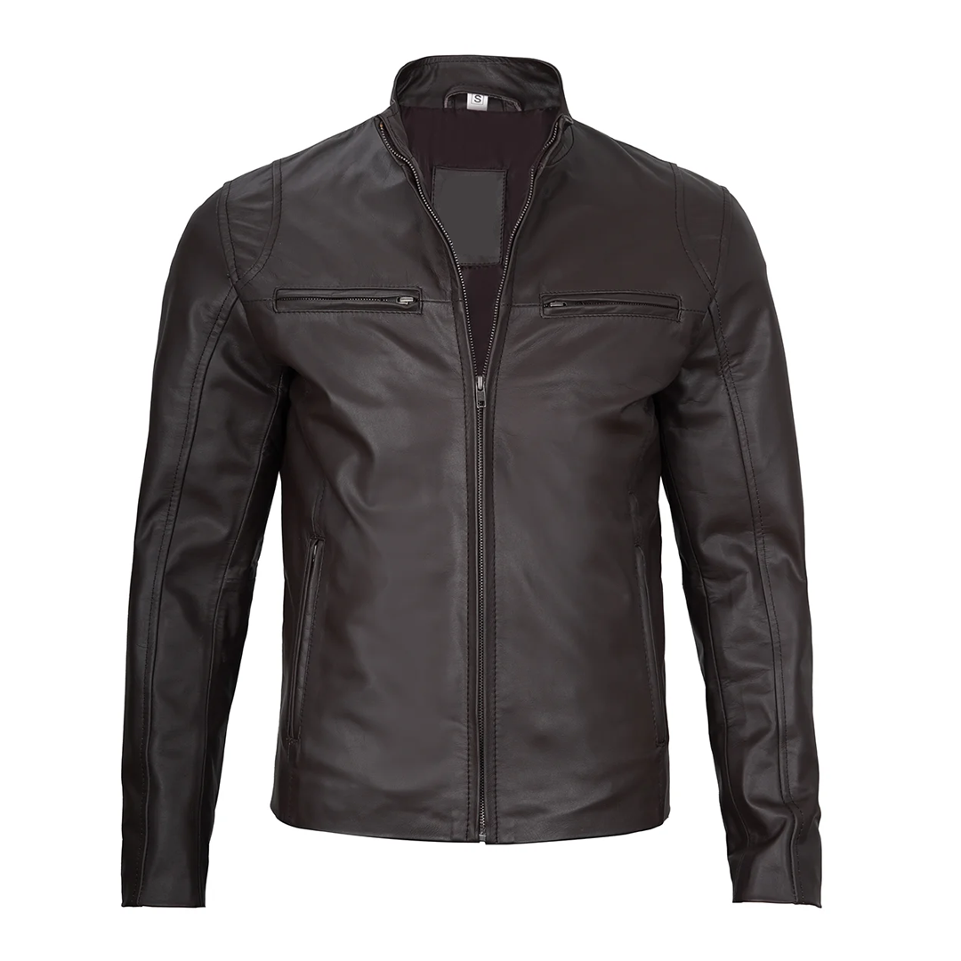 Men's Dark Brown Military Leather Jacket