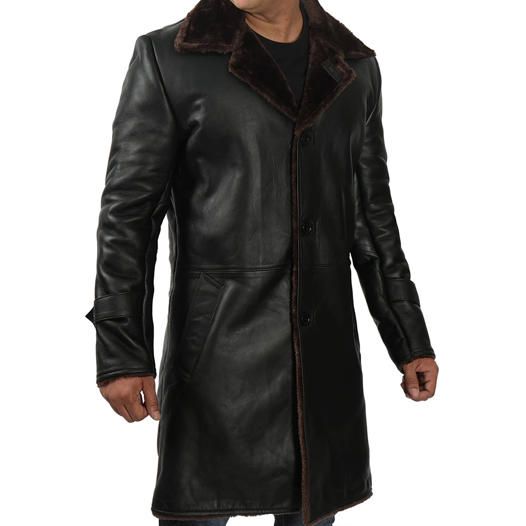 Black Long Real Shearling Leather Coat