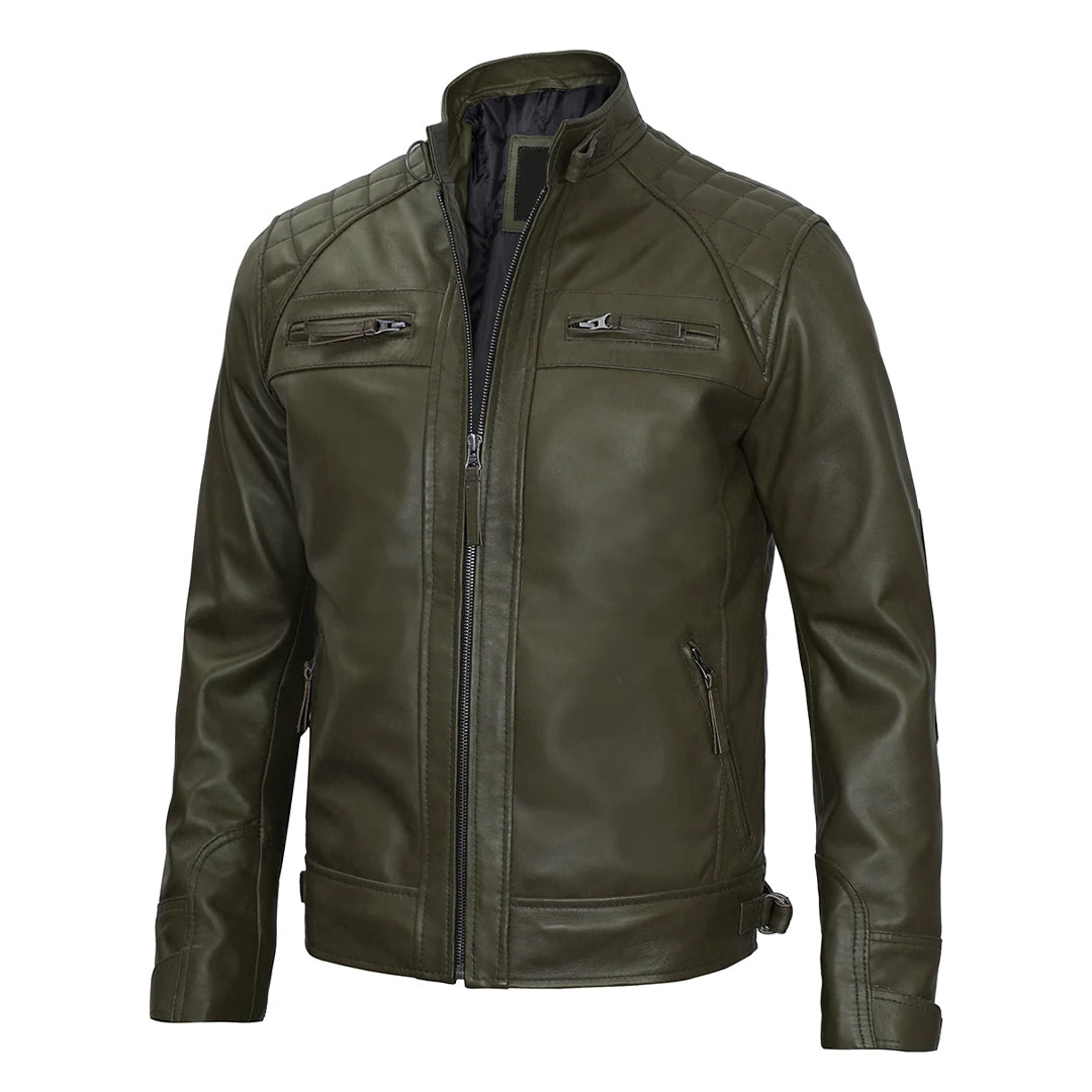 Men's Classic Dark Green Real Leather Jacket