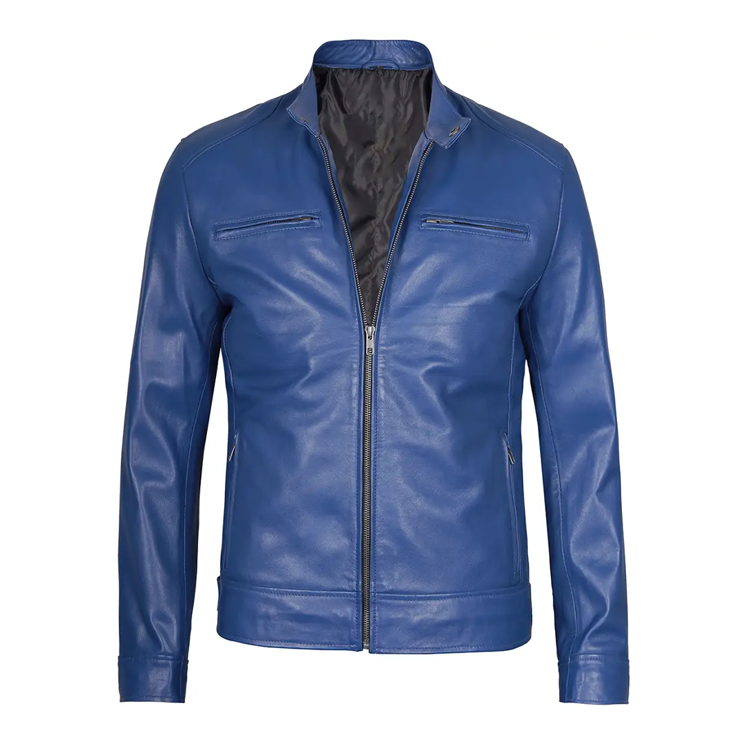 Men's Dodge Blue Biker Leather Jacket