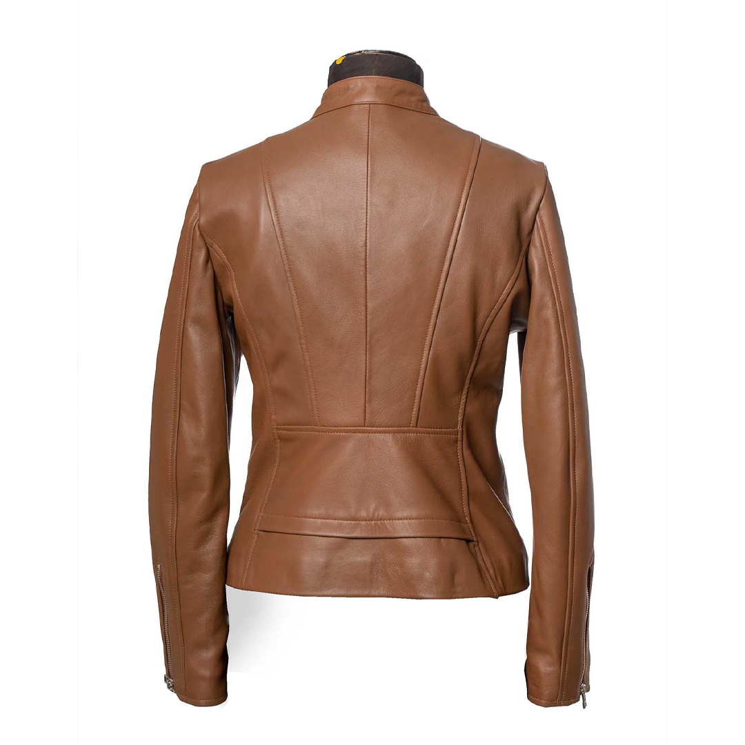 Women's Camel Brown Full Grain Biker Leather Jacket