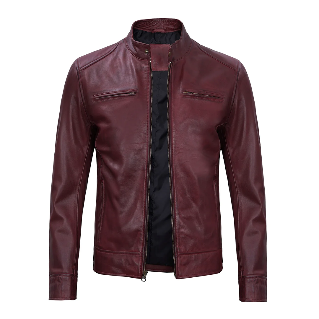 Men's Maroon Military Leather Jacket