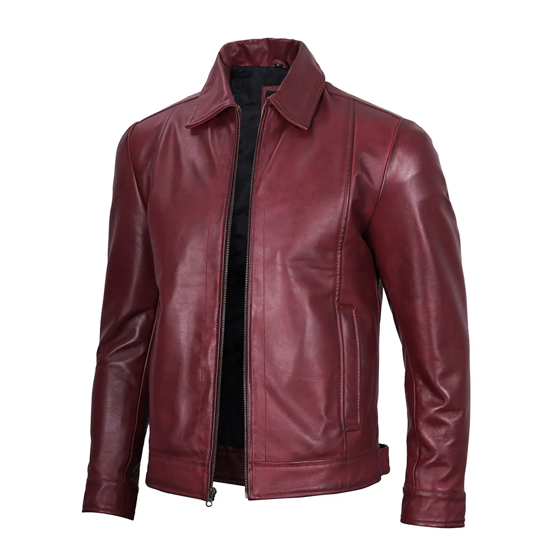 Men's Harrington Reeves Real Maroon Leather Jacket