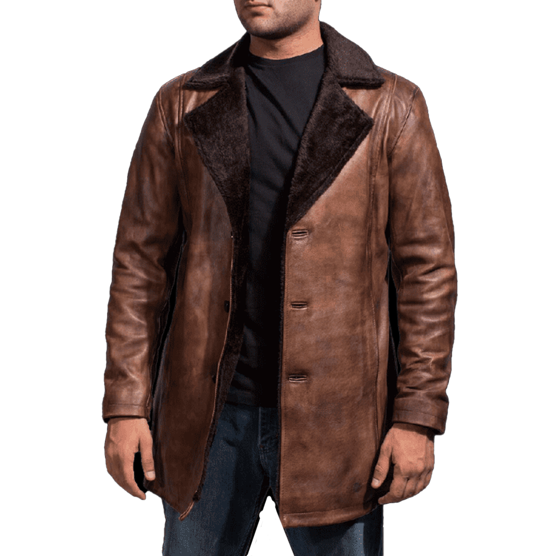 Brown Real Leather Long Coat