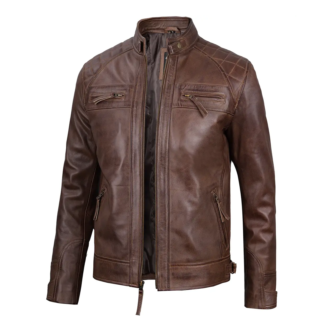 Men's Brown Chocolate Cafe Leather Motorcycle Jacket