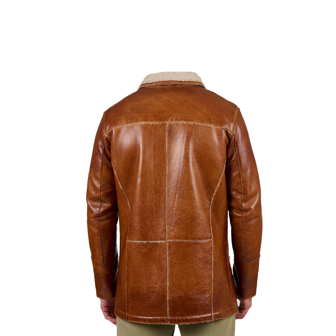 Brown Lamb Sherpa Lining Leather Coat