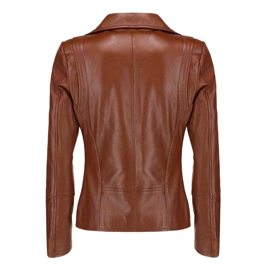 Women's Brown Asymmetrical Biker Leather Jacket