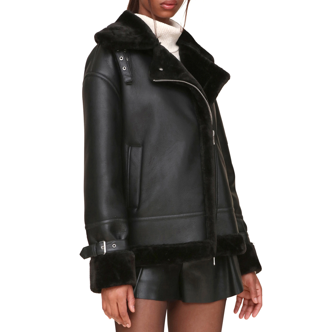 Women's Faux Shearling Oversize Moto Leather Jacket