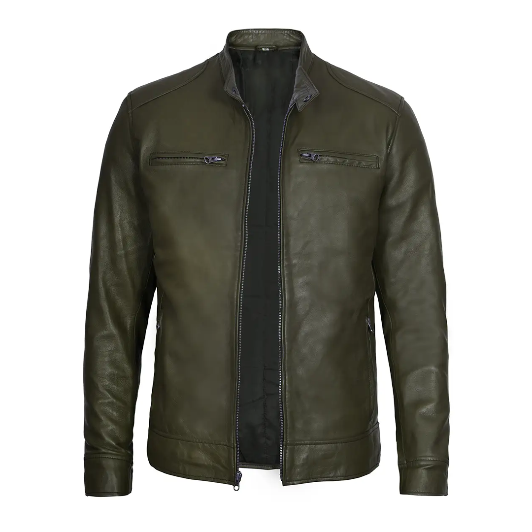 Men's Dodge Green Biker Leather Jacket