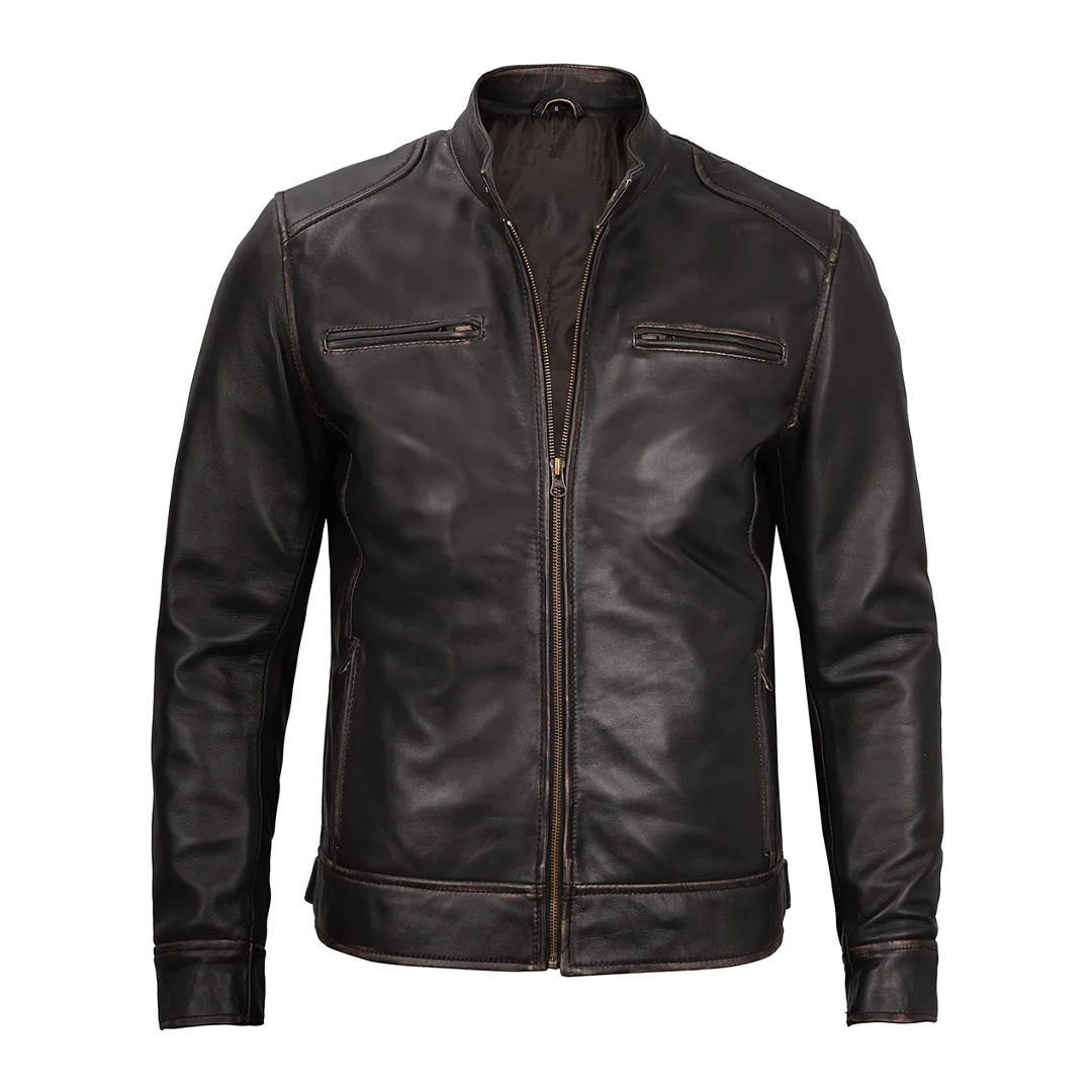 Men's Dodge Rub-off Dark Brown Leather Jacket