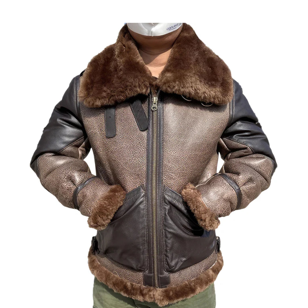 Men's Pilot Short Mixed Colors Motorcycle Shearling Jacket