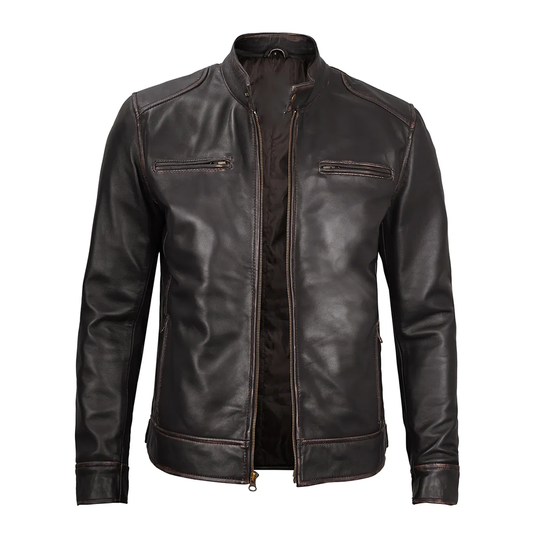 Men's Dodge Rub-off Dark Brown Leather Jacket