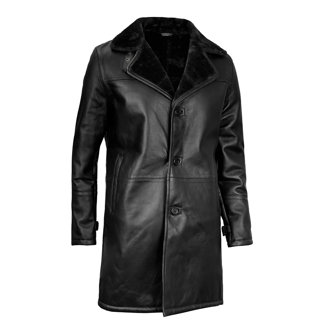 Black Long Shearling Leather Coat