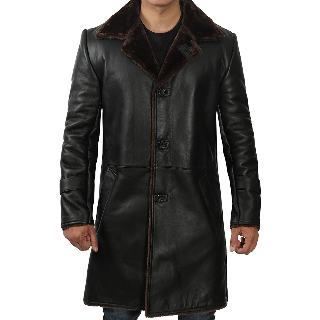 Black Long Real Shearling Leather Coat