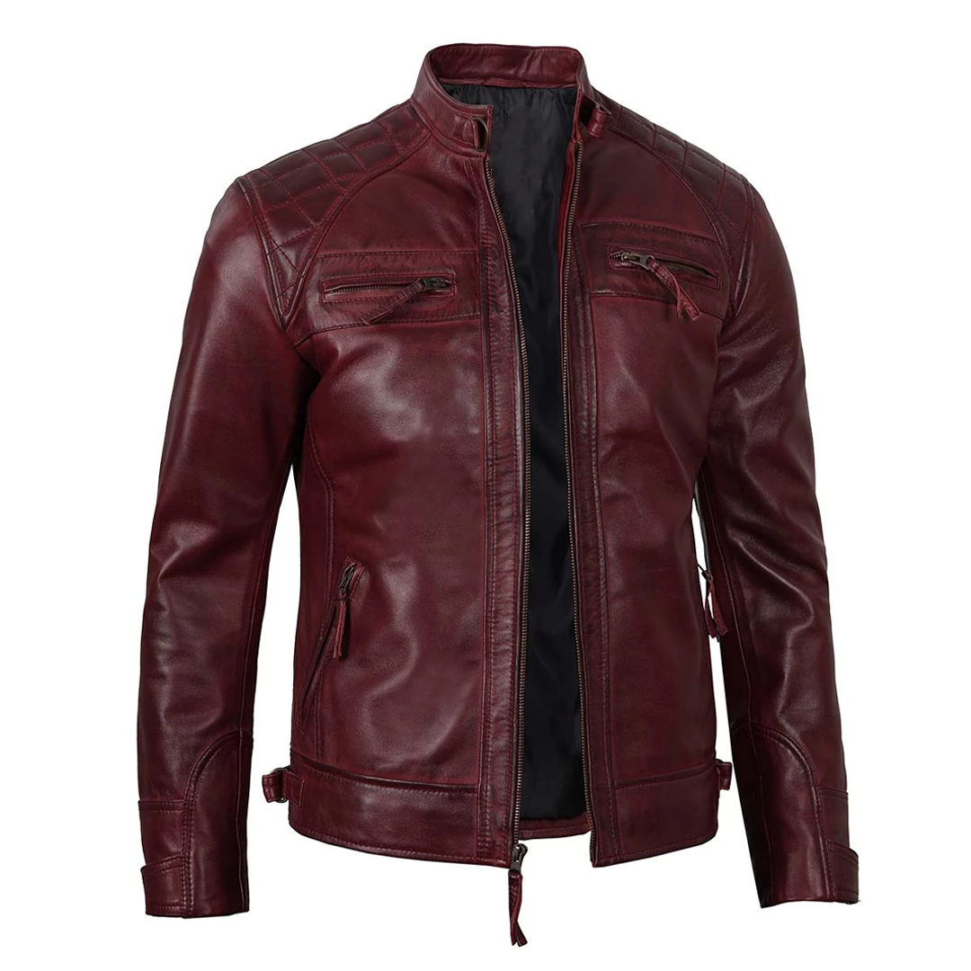 Men's Maroon Quilted Real Leather Jacket