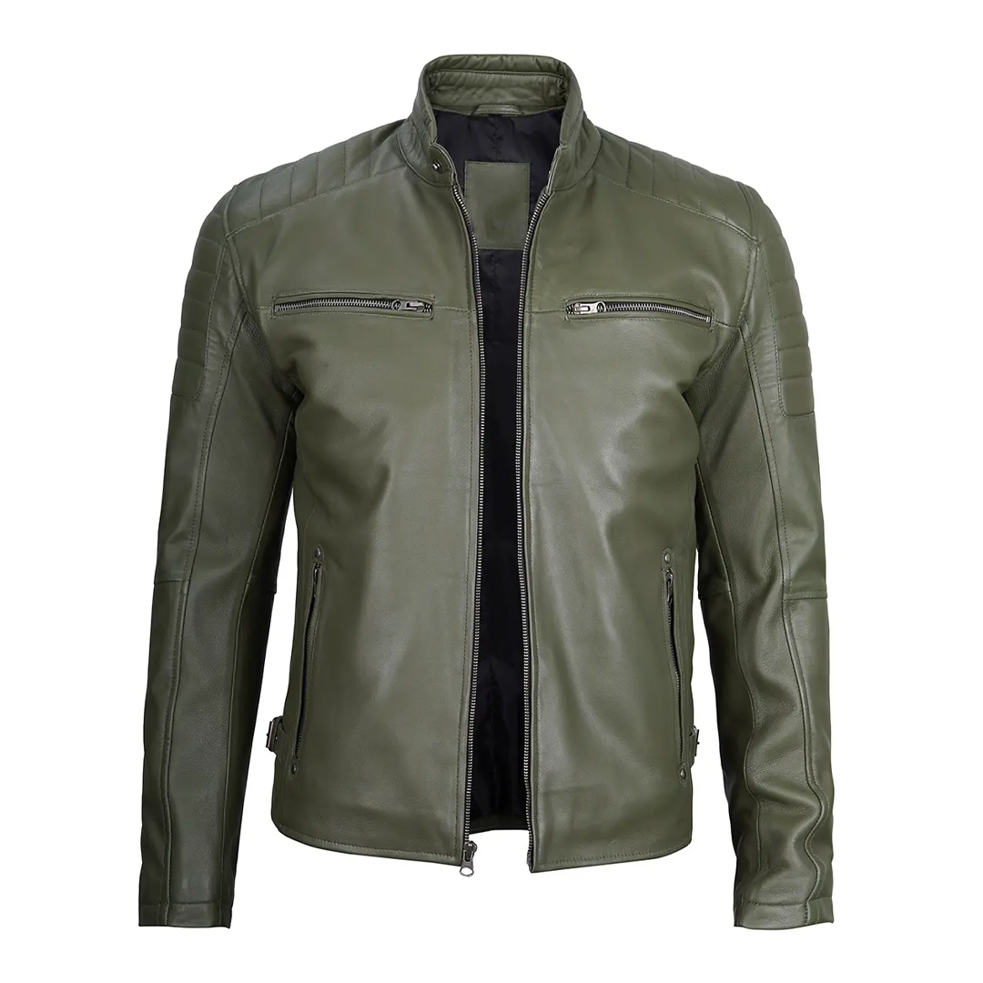 Men's Green Military Leather Jacket