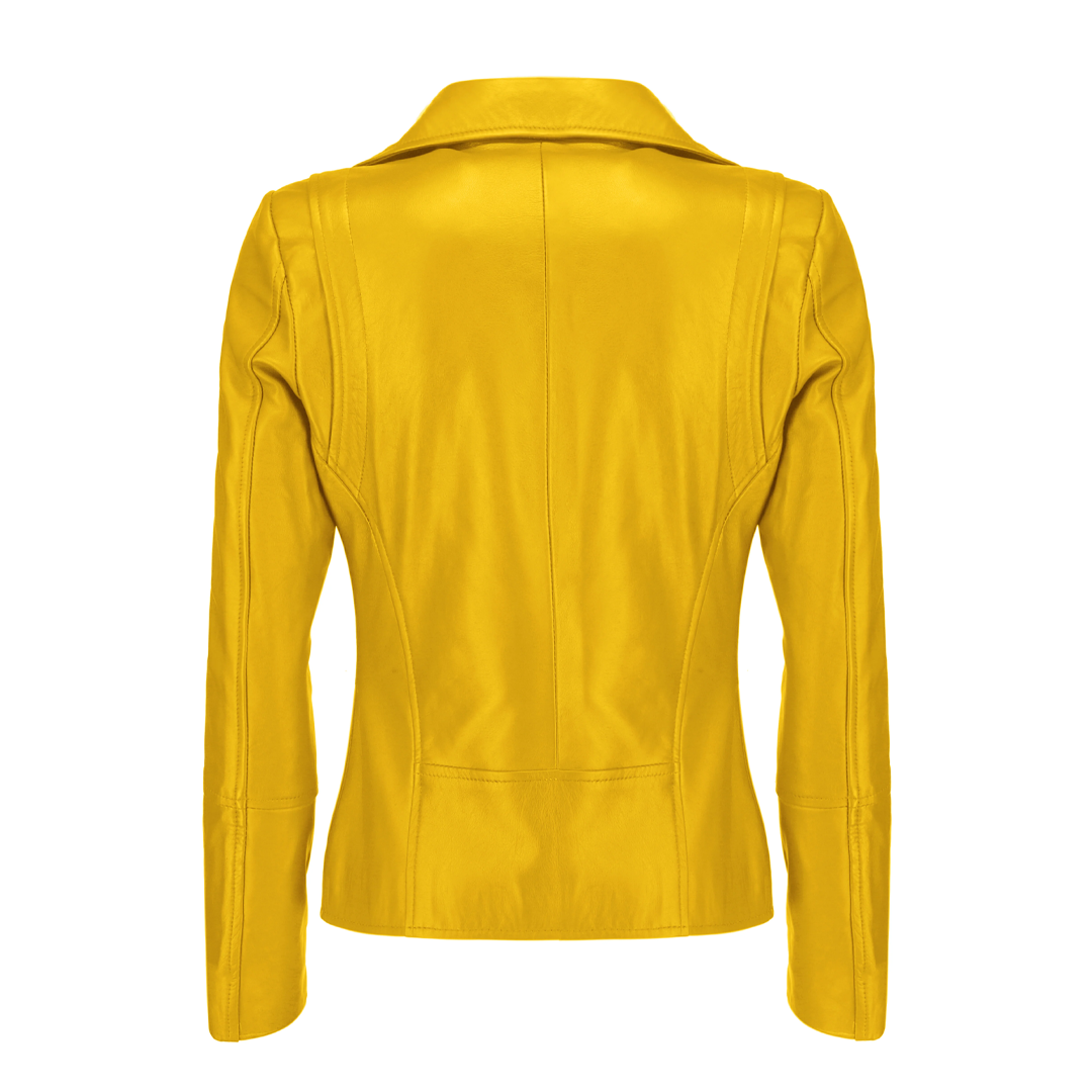 Women's Yellow Asymmetrical Biker Leather Jacket