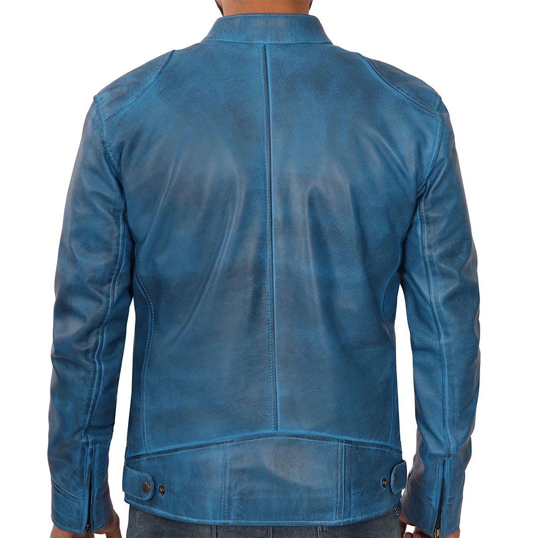 Men's Dodge Blue Leather Jacket