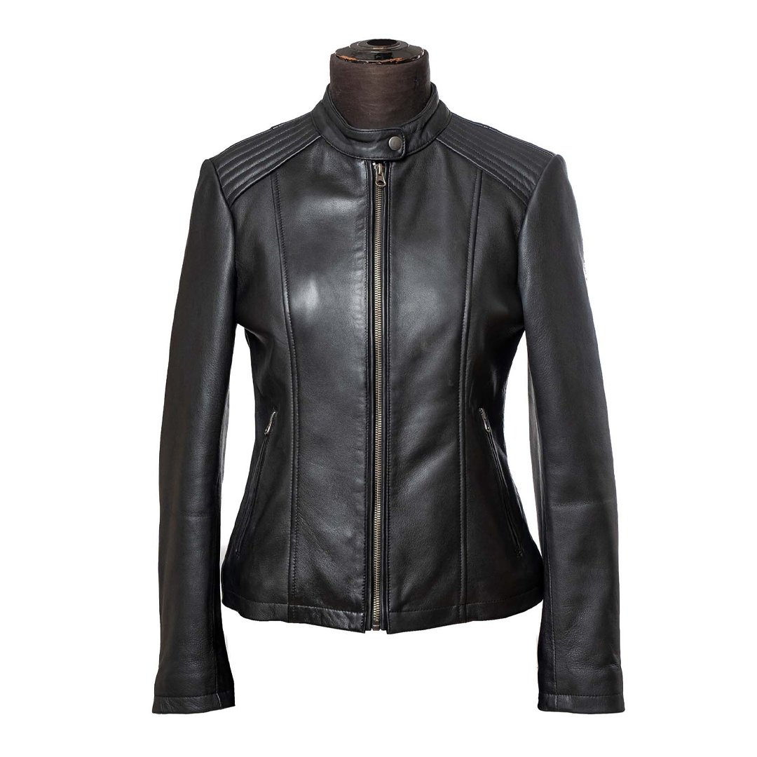 Women's Black Full Grain Biker Leather Jacket