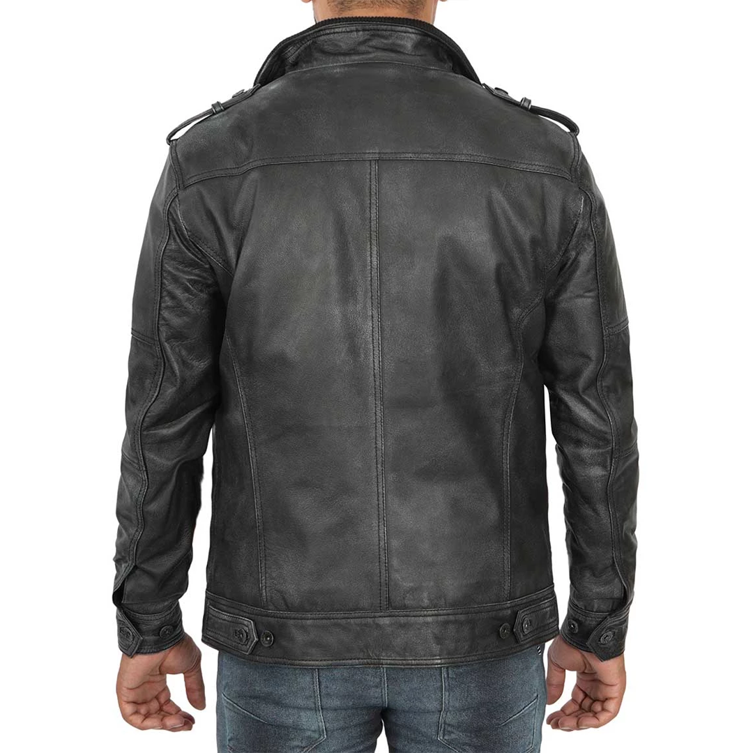 Men's Black Tavares Distressed Leather Biker Jacket